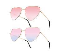 NACHLYNN 2 Pcs Heart Sunglasses Metal Frame Cute Lovely Glasses UV385 Protection Lens for Women Men (Powder Blue Pink)