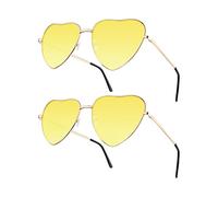 NACHLYNN 2 Pcs Heart Sunglasses Metal Frame Cute Lovely Glasses UV385 Protection Lens for Women Men (Yellow)