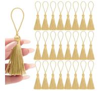 NACHLYNN 24PCS 4.3 Inch Handmad Silk Tassels for Crafts with 2 Inch Loops 2.37 Inch Tassels for Keychains Making DIY Jewelry Bookmarks Earrings Craft Accessory Tags(Champagne Gold)