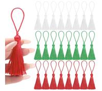 NACHLYNN 24PCS 4.3 Inch Handmad Silk Tassels for Crafts with 2 Inch Loops 2.37 Inch Tassels for Keychains Making DIY Jewelry Bookmarks Earrings Craft Accessory Tags(Red Green White)