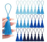 NACHLYNN 24PCS 4.3 Inch Handmad Silk Tassels for Crafts with 2 Inch Loops 2.37 Inch Tassels for Keychains Making DIY Jewelry Bookmarks Earrings Craft Accessory Tags(Blue Series)