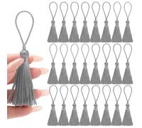 NACHLYNN 24PCS 4.3 Inch Handmad Silk Tassels for Crafts with 2 Inch Loops 2.37 Inch Tassels for Keychains Making DIY Jewelry Bookmarks Earrings Craft Accessory Tags(Silver Gray)