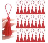 NACHLYNN 24PCS 4.3 Inch Handmad Silk Tassels for Crafts with 2 Inch Loops 2.37 Inch Tassels for Keychains Making DIY Jewelry Bookmarks Earrings Craft Accessory Tags(Red)