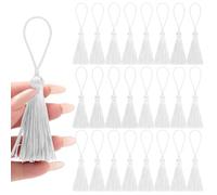 NACHLYNN 24PCS 4.3 Inch Handmad Silk Tassels for Crafts with 2 Inch Loops 2.37 Inch Tassels for Keychains Making DIY Jewelry Bookmarks Earrings Craft Accessory Tags(White)
