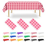 NACHLYNN 3 Pack Disposable Plastic Tablecloths 137 x 274 cm Gingham Pink Rectangle Table Cover for Holiday Party Engagement Weddings Baptism Birthday Decoration