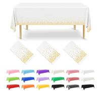 NACHLYNN 3 Pack Disposable Plastic Tablecloths 137 x 274 cm Gold and White Rectangle Table Cover for Holiday Party Engagement Weddings Baptism Birthday Decoration