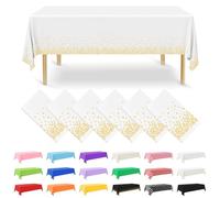 NACHLYNN 6 Pack Disposable Plastic Tablecloths 54 x 108 Inch Gold and White Rectangle Table Cover for Holiday Party Engagement Weddings Baptism Birthday Decoration