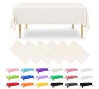 NACHLYNN 6 Pack Disposable Plastic Tablecloths 54 x 108 Inch Ivory Rectangle Table Cover for Holiday Party Engagement Weddings Baptism Birthday Decoration