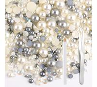 NACHLYNN 60g Mix Pearls and Rhinestones for Crafts Flatback Rhinestones Half Round Mixed Size 3mm-10mm Flatback Pearls for Crafts DIY Nail Art Shoes Clothes Tumblers Mugs (Silver White)