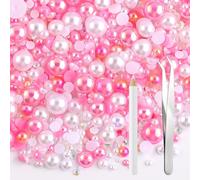 NACHLYNN 60g Mix Pearls and Rhinestones for Crafts Flatback Rhinestones Half Round Mixed Size 3mm-10mm Flatback Pearls for Crafts DIY Nail Art Shoes Clothes Tumblers Mugs (Pink White)