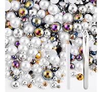 NACHLYNN 60g Mix Pearls and Rhinestones for Crafts Flatback Rhinestones Half Round Mixed Size 3mm-10mm Flatback Pearls for Crafts DIY Nail Art Shoes Clothes Tumblers Mugs (Black White)