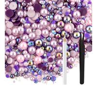 NACHLYNN 60g Mix Pearls and Rhinestones for Crafts Flatback Rhinestones Half Round Mixed Size 3mm-10mm Flatback Pearls for Crafts DIY Nail Art Shoes Clothes Tumblers Mugs (Mixed Dark Purple)