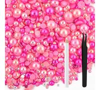 NACHLYNN 60g Mix Pearls and Rhinestones for Crafts Flatback Rhinestones Half Round Mixed Size 3mm-10mm Flatback Pearls for Crafts DIY Nail Art Shoes Clothes Tumblers Mugs (Mixed Hot Pink)
