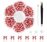 NACHLYNN 630 Pcs Bow Nail Charms - Brown Bowknot 3D Cute Nail Charms - Flat Back Pearl White Flatback Pearl Beads for DIY Art Crafts Resin Rhinestones Jewelry Decoration Accessories