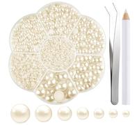 NACHLYNN 6480 Pcs Flat Back Pearl 7 Sizes Beige Flatback Pearl Beads Half Round Pearls for Crafts Embellishment Shoes Clothes Bags DIY Making