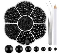 NACHLYNN 6480 Pcs Flat Back Pearl 7 Sizes Black Flatback Pearl Beads Half Round Pearls for Crafts Embellishment Shoes Clothes Bags DIY Making