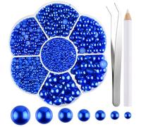 NACHLYNN 6480 Pcs Flat Back Pearl 7 Sizes Blue Flatback Pearl Beads Half Round Pearls for Crafts Embellishment Shoes Clothes Bags DIY Making
