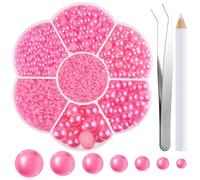 NACHLYNN 6480 Pcs Flat Back Pearl 7 Sizes Peach Flatback Pearl Beads Half Round Pearls for Crafts Embellishment Shoes Clothes Bags DIY Making