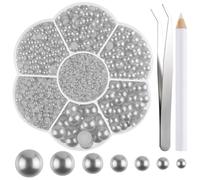NACHLYNN 6480 Pcs Flat Back Pearl 7 Sizes Silver Flatback Pearl Beads Half Round Pearls for Crafts Embellishment Shoes Clothes Bags DIY Making