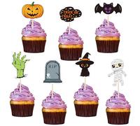NACHLYNN 70pcs Halloween Cupcake Toppers Spooky Haunted House Night Party Fruit Cake Decoration Favors