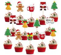 NACHLYNN 70pcs Merry Christmas Cupcake Toppers Holiday Party Fruit Cake Decoration Favors