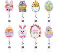 NACHLYNN 8 Pcs Easter Felt Retractable Badge Reels Cute Felt Nurse Badge Reel Holders Name ID Accessories with Alligator Clip and Retractable Cord for Teacher Student Nurses Gifts(Cozy Style)