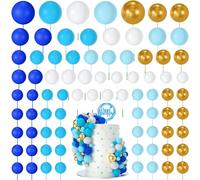 NACHLYNN 80 Pcs Mini Balloon Cake Topper Foam Balls for Decorating Birthday Parties, Weddings, Anniversary (Blue Gold Series)