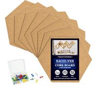 NACHLYNN Hexagon Cork Bulletin Boards 8 Pack - Self-Adhesive Corkboards with 50 Colorful Color Push Pins