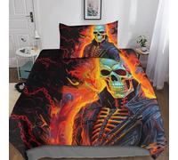 NACHOMACHO 3D GHOST RIDER Duvet Cover And Pillowcases, 2 Pieces Quilted Bedding Set Microfiber for Bed Room Bed Cover Set with Zipper for Girls Boys Adults Single(135x200cm)