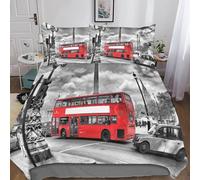 NACHOMACHO LONDON BUS Bedding Set 3D Duvet/Quilt Cover Microfiber Bedroom Bed Set Zipper Closure Easy Care 3 Pieces with Pillow for Girls Boys Adults Double(200x200cm)