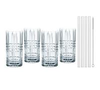 Nachtmann Spiegelau Tastes Good 103144 9-Piece Long Drink Set, 4 x Long Drink Glasses (445 ml), 4 x Glass Drinking Straws, 1 x Cleaning Brush, Tastes Good