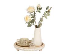 Nacidooka Decorative Coffee Table Tray, Round Wooden Tray Decor Log Beaded Distressed Rustic Farmhouse Centerpiece for Living Room Entryway Kitchen Counter Candle Holder Home Organizer