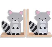 Nacnic Christmas Raccoon Bookends - Set of Two Wooden Book Holders with Santa Hats. Nordic Children's Room Decoration