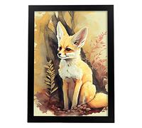 Nacnic Fennec Fox in the forest Poster in Watercolor Style Print. Illustration of Animals in Natural Landscape Wall Art for Interior Design Decoration, Size A4
