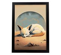 Nacnic Fennec Fox Poster in Precisionism Style. Illustrations of Cute Sleeping Animals in Warm Colours for Children's Rooms. Interior Design and Decoration. Size A3.