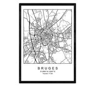 Nacnic Map of the city of the city Bruges Nordic style in black and white. Poster A3 Size Framed with Black Frame Printed Paper 250 gr. Pictures, sheets and posters for Salon and Bedroom