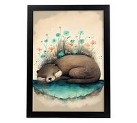 Nacnic Otter Poster in Precisionism Style. Illustrations of Cute Sleeping Animals in Warm Colours for Children's Rooms. Interior Design and Decoration. Size A3.