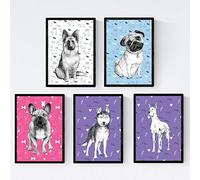 Nacnic Pack breed dog posters colors. Decorative plates dogs. A4 size