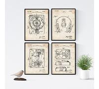 Nacnic - Pack of 4 Music Patent Cards - Vintage Style Inventions and Ancient Plans Poster - Player, Headset, Vinyl, Turntable, DJ and Music Lovers