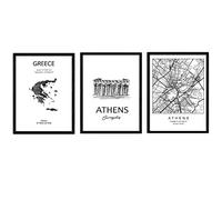 Nacnic Pack of posters and monuments countries. Athens city map, map Greece Acropolis monument. A3 size