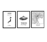 Nacnic Pack of posters and monuments countries. City map Tokyo, Mount Fuji and map monument Japan. A4 size