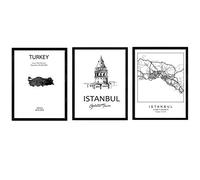Nacnic Pack of posters and monuments countries. Istanbul city map, map monument Galata tower Turkey. A4 size
