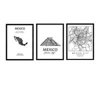 Nacnic Pack of posters and monuments countries. Map Mexico City monument Tzitzen Itza map Mejico. A3 size