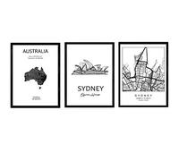 Nacnic Pack of posters and monuments countries. Sydney city map, map monument Harbor Bridge Australia B. Size A3