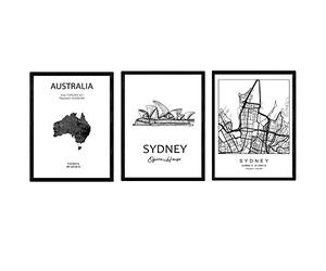 Nacnic Pack of posters and monuments countries. Sydney city map, map monument Harbor Bridge Australia B. Size A3