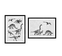 Nacnic Pack posters Dinosaur gray tones. Dinosaur films for children. A3 size