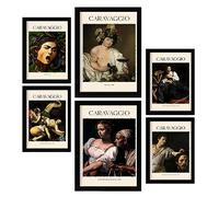 Nacnic Poster 6 set of Caravaggio Collection of artworks, Decorative frames for your living room, bedroom, home. Wall art prints. A4 and A3 with Black Frames