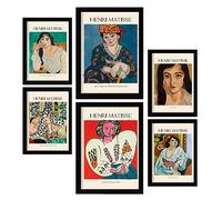 Nacnic Poster 6 set of Henri Matisse Collection of artworks, Decorative frames for your living room, bedroom, home. Wall art prints. A4 and A3 with Black Frames