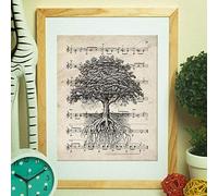 Nacnic Poster heart tree on score. Sheets of images with sheet music. Music design for the home. A4 size