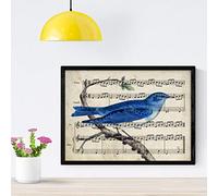 Nacnic Poster of birds. Bluebird sheet with scores. Pictures of birds with musical scores. A4 size